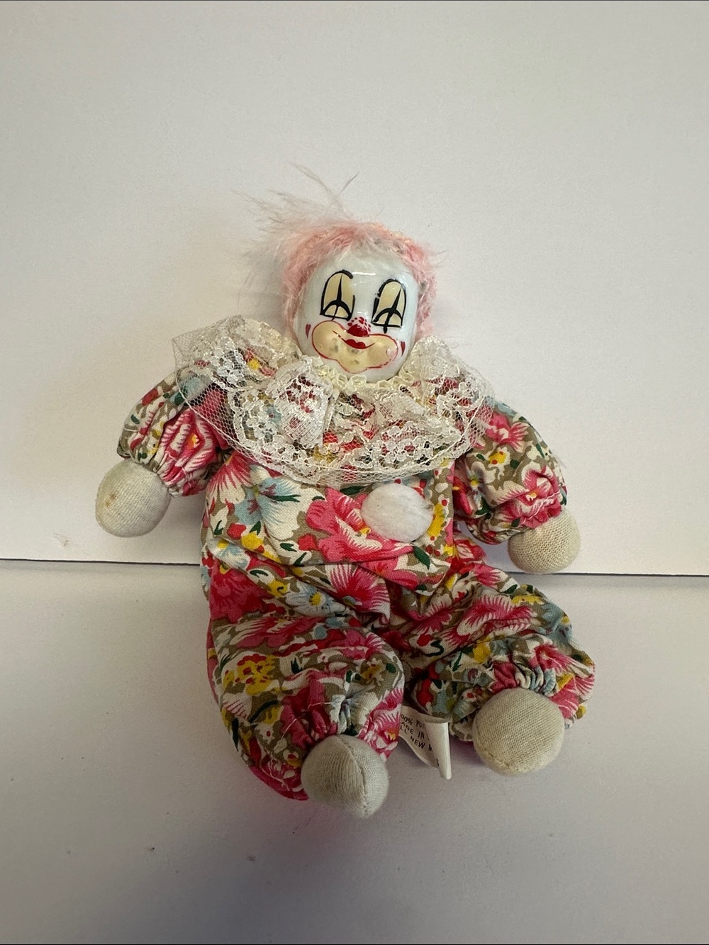 Handmade Floral Clown Plush Doll - Pink Floral
